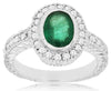 1.27CT DIAMOND & AAA EMERALD 14KT WHITE GOLD OVAL & ROUND BEZEL ENGAGEMENT RING