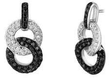 .70CT WHITE & BLACK DIAMOND 14KT WHITE GOLD 3D CIRCLE OF LIFE LOVE KNOT EARRINGS