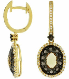 2.15CT DIAMOND & AAA SMOKY TOPAZ & CITRINE 14K YELLOW GOLD ROUND & OVAL EARRINGS