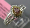 ESTATE LARGE GIA .59CT DIAMOND 18KT TRI COLOR GOLD 3D PEAR HALO ENGAGEMENT RING