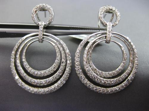 LARGE 3.23CT DIAMOND 18KT WHITE GOLD 3D MULTI CIRCULAR CLIP ON HANGING EARRINGS