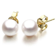 ESTATE AAA 7MM PEARL 14K YELLOW GOLD 3D CLASSIC ROUND SOLITAIRE STUD EARRINGS