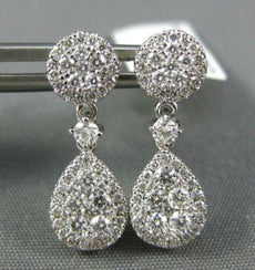 ESTATE .76CT DIAMOND 18KT WHITE GOLD 3D CLUSTER TEAR DROP ROUND HANGING EARRINGS