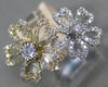 ESTATE .50CT DIAMOND 14KT WHITE & YELLOW GOLD 3D DOUBLE FLOWER HEART LOVE RING