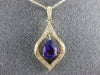 ESTATE .82CT DIAMOND & AAA AMETHYST 14K YELLOW GOLD 3D TEAR DROP LEAF PENDANT