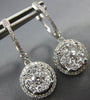 ESTATE 1.0CT DIAMOND 14KT WHITE GOLD ROUND CLUSTER HALO HUGGIE HANGING EARRINGS