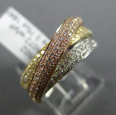 ESTATE .75CT DIAMOND 18KT TRI COLOR GOLD 3D MULTI ROW CRISS CROSS X LOVE RING