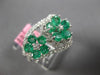 ESTATE LARGE 2.01CT DIAMOND & AAA EMERALD 18K WHITE GOLD DOUBLE FLOWER LOVE RING