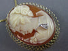 ESTATE LARGE DIAMOND 14KT TWO TONE GOLD 3D HANDCRAFTED LADY CAMEO PENDANT #25491