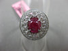 ANTIQUE WIDE 2.91CT DIAMOND & CABOCHON RUBY 18KT WHITE GOLD OVAL ENGAGEMENT RING