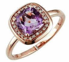 1.54CT DIAMOND & AAA AMETHYST 14K ROSE GOLD CUSHION SQUARE HALO CLASSIC FUN RING