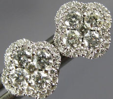 ESTATE .46CT DIAMOND 18KT WHITE GOLD 3D SQUARE FLOWER HALO STUD EARRINGS