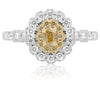 ESTATE 1.0CT WHITE & FANCY YELLOW DIAMOND 18K 2 TONE GOLD FLOWER ENGAGEMENT RING
