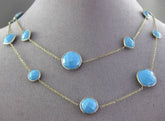 ANTIQUE EXTRA LONG 14KT YELLOW GOLD EXTRA FACET TURQUOISE BY THE YARD NECKLACE