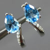 ESTATE 2.40CT DIAMOND & AAA BLUE TOPAZ 18K WHITE GOLD TEAR DROP HANGING EARRINGS