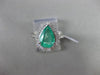 ESTATE WIDE 3.07CT DIAMOND & EMERALD PLATINUM 3D PEAR SHAPE HALO ENGAGEMENT RING