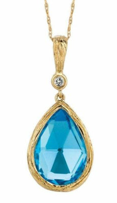 5.53CT DIAMOND & AAA BLUE TOPAZ 14KT YELLOW GOLD 3D TEAR DROP FLOATING PENDANT