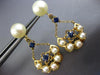 ESTATE LARGE .75CT AAA SAPPHIRE & PEARL 14KT YELLOW GOLD FLOWER HANGING EARRINGS