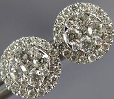 ESTATE LARGE .66CT DIAMOND 18K WHITE GOLD 3D CIRCULAR CLUSTER HALO STUD EARRINGS