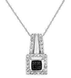.35CT WHITE & BLACK DIAMOND 14KT WHITE GOLD 3D CLUSTER SQUARE FLOATING PENDANT
