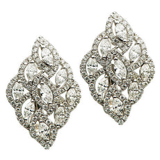 ESTATE LARGE 2.24CT ROUND & MARQUISE DIAMOND 18KT WHITE GOLD 3D FLOWER EARRINGS