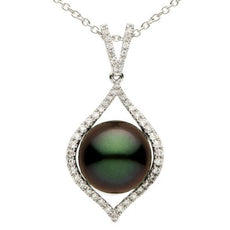.66CT DIAMOND & AAA TAHITIAN PEARL 18KT WHITE GOLD 3D TEAR DROP EVIL EYE PENDANT