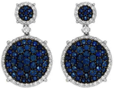 ESTATE 3.25CT DIAMOND & AAA SAPPHIRE 14KT WHITE GOLD 3D ROUND HANGING EARRINGS