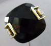 ESTATE LARGE 18.14CT DIAMOND & AAA EXTRA FACET ONYX 14KT YELLOW GOLD SQUARE RING