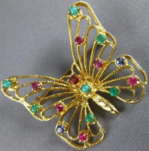 ESTATE LARGE 2.0CT AAA MULTI GEM 14K YELLOW GOLD 3D CLASSIC BUTTERFLY PIN BROOCH
