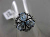 ANTIQUE 1.75CT DIAMOND & BLUE TOPAZ 18K TWO TONE GOLD 3 PEDAL 3D FLOWER FUN RING