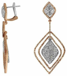 ESTATE 3.30CT DIAMOND 14K ROSE GOLD 3D CLASSIC TEAR DROP SQUARE HANGING EARRINGS