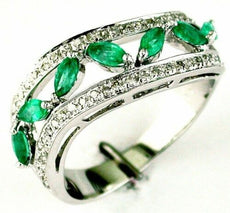 .75CT DIAMOND & AAA EMERALD 14KT WHITE GOLD 3D ROUND & MARQUISE ANNIVERSARY RING