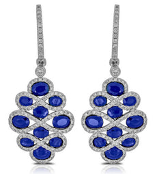 ESTATE LARGE 6.0CT DIAMOND & AAA SAPPHIRE 14KT WHITE GOLD 3D INFINITY EARRINGS