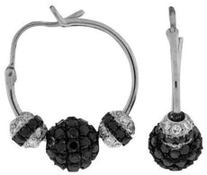 ESTATE 3.40CT WHITE & BLACK DIAMOND 14K WHITE GOLD 3D CIRCULAR HOOP FUN EARRINGS