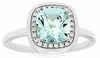 1.44CT DIAMOND & AAA AQUAMARINE 14KT WHITE GOLD 3D CUSHION SQUARE HALO FUN RING