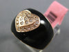 ESTATE WIDE .20CT DIAMOND 14KT ROSE GOLD 3D BLACK ENAMEL HEART ETOILE RING 15mm