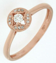 ESTATE .12CT DIAMOND 14KT ROSE GOLD 3D CLASSIC ROUND FLOWER SQUARE FUN RING