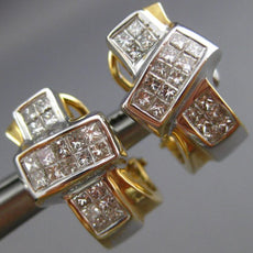 ESTATE 1.16CT DIAMOND 14K TWO TONE GOLD CLASSIC PRINCESS CLIP ON EARRINGS #18198