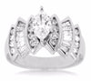 ESTATE 1.45CT MARQUISE ROUND & BAGUETTE DIAMOND 14KT WHITE GOLD ENGAGEMENT RING