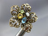 ESTATE 3.45CT DIAMOND & MULTI GEM 14K WHITE & BLACK GOLD FLOWER CLIP ON EARRINGS