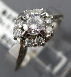 ANTIQUE WIDE .90CT DIAMOND 14KT WHITE GOLD ROUND CLUSTER ENGAGEMENT RING #17793