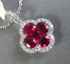 ESTATE 1.51CT DIAMOND & AAA RUBY 18KT WHITE GOLD 3D 4 LEAF CLOVER FLOWER PENDANT