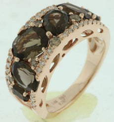 3.93CT WHITE & MOCHA DIAMOND & AAA SMOKY TOPAZ 14KT ROSE GOLD ROUND & OVAL RING