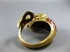 ANTIQUE LARGE 14KT YELLOW GOLD 3D HANDCRAFTED RED ENAMEL SNAKE LION FUN RING