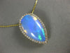 LARGE 7.87CT DIAMOND & AAA OPAL 14KT YELLOW GOLD 3D FILIGREE TEAR DROP PENDANT