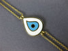ESTATE .11CT DIAMOND WHITE & BLUE ENAMEL 18K YELLOW GOLD EVIL EYE LUCKY BRACELET