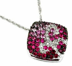 1.55CT DIAMOND & AAA PINK SAPPHIRE & RUBY 14KT WHITE GOLD 3D SQUARE PAVE PENDANT