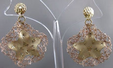 ESTATE LARGE 14K ROSE YELLOW GOLD HANGING STAR FILIGREE HOOP EARRINGS 38MM #2682