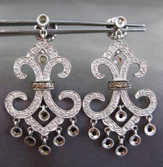 ESTATE 1.63CT DIAMOND 14KT WHITE GOLD FLEUR DE LIS CHANDELIER HANGING EARRINGS