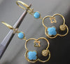 ESTATE LARGE .38CT DIAMOND & TURQUOISE 14KT YELLOW GOLD 4 LEAF CLOVER EARRINGS